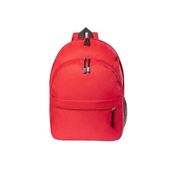  	Mochila en resistente poliéster 600D de desenfadado diseño en variada gama de colores. Dos compartimentos principales con cierre de cremallera y bolsillo en frontal. Redecilla lateral de fácil acceso, tiradores con cinta para fácil apertura y accesorios en color negro. Espalda acolchada y cintas de hombros ajustables con acolchado.