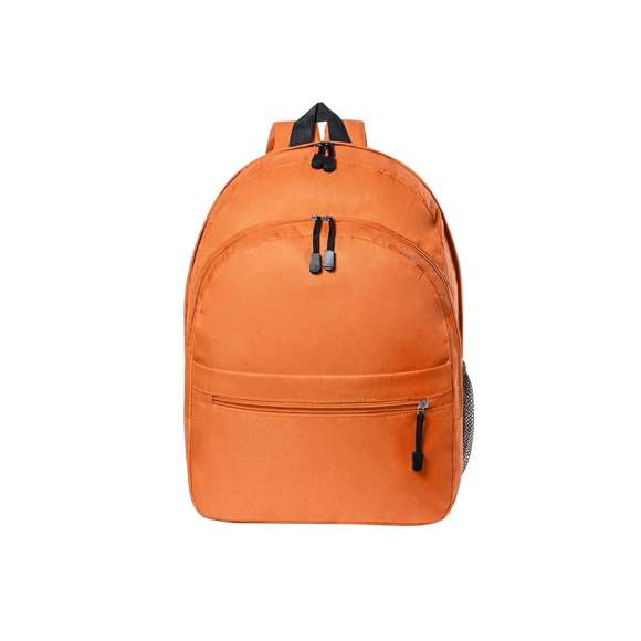  	Mochila en resistente poliéster 600D de desenfadado diseño en variada gama de colores. Dos compartimentos principales con cierre de cremallera y bolsillo en frontal. Redecilla lateral de fácil acceso, tiradores con cinta para fácil apertura y accesorios en color negro. Espalda acolchada y cintas de hombros ajustables con acolchado.