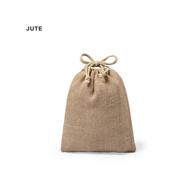 Bolsa de línea nature en resistente yute de 260gsm, con elegante cierre de cordón y acabado cosido.