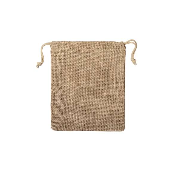 Bolsa de línea nature en resistente yute de 260gsm, con elegante cierre de cordón y acabado cosido.