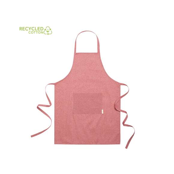  	Delantal de línea nature, elaborado en algodón reciclado. Con bolsillo frontal y cintas de ajuste, de corte por debajo de la rodilla. Disponible en variada gama de colores, con distintivo algodón reciclado en etiqueta.