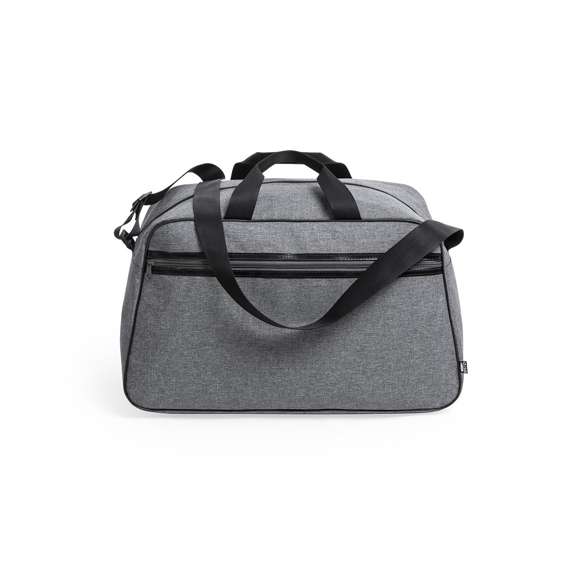 Bolso multiusos de línea nature en resistente 600D RPET efecto melange. Elaborado a partir de plástico reciclado para así fomentar la reutilización de residuos plásticos y contribuir a la sostenibilidad del planeta. De diseño urbano y con detalles en color negro, incluye 2 bolsillos de cremallera con tiradores metálicos e interiores forrados, reforzados en PVC. Asas de transporte reforzadas y cinta bandolera ajustable, con distintivo RPET en etiqueta exterior.