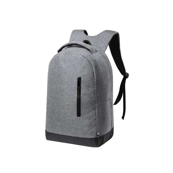 Mochila de negocios antirrobo de línea nature y en resistente 600D RPET efecto melange, elaborado a partir de plástico reciclado para así fomentar la reutilización de residuos plásticos y contribuir a la sostenibilidad del planeta.Detalles en negro y base reforzada. Incluye bolsillo antirrobo para guardar objetos de valor. Bolsillo exterior de cremallera, con dos compartimentos interiores acolchados para ordenador portátil de hasta 15 pulgadas y tablet de hasta 12 pulgadas. Cintas de hombros y espalda con acolchado ergonómico y distintivo RPET en etiqueta exterior.