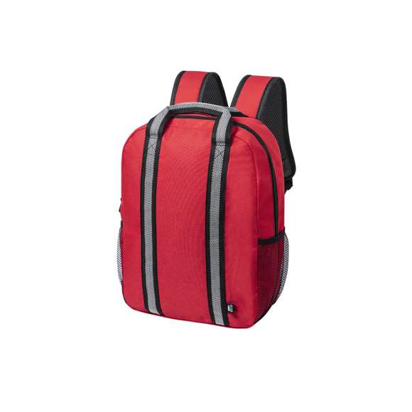 Mochila de línea nature y en resistente 600D RPET, elaborado a partir de plástico reciclado para así fomentar la reutilización de residuos plásticos y contribuir a la sostenibilidad del planeta. Con tiras reflectantes y disponible en variada gama de colores. Compartimento principal con cierre de cremallera y bolsillo lateral de redecilla de fácil acceso. Espalda y cintas acolchadas, con distintivo RPET en etiqueta exterior.