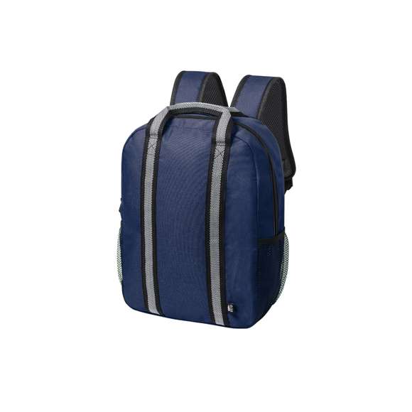 Mochila de línea nature y en resistente 600D RPET, elaborado a partir de plástico reciclado para así fomentar la reutilización de residuos plásticos y contribuir a la sostenibilidad del planeta. Con tiras reflectantes y disponible en variada gama de colores. Compartimento principal con cierre de cremallera y bolsillo lateral de redecilla de fácil acceso. Espalda y cintas acolchadas, con distintivo RPET en etiqueta exterior.
