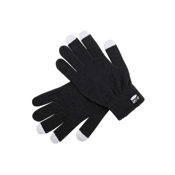 Práctico par de guantes de línea nature para dispositivos con pantalla táctil. De cálido y suave acabado poliéster RPET, elaborado a partir de plástico reciclado para así fomentar la reutilización de residuos plásticos y contribuir a la sostenibilidad del planeta. Función táctil en dedos corazón, índice y pulgar. Talla única adulto, con distintivo RPET en etiqueta exterior.
