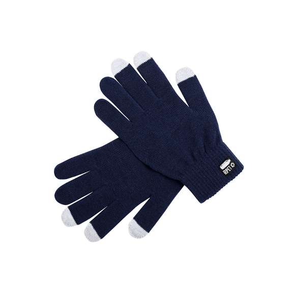 Práctico par de guantes de línea nature para dispositivos con pantalla táctil. De cálido y suave acabado poliéster RPET, elaborado a partir de plástico reciclado para así fomentar la reutilización de residuos plásticos y contribuir a la sostenibilidad del planeta. Función táctil en dedos corazón, índice y pulgar. Talla única adulto, con distintivo RPET en etiqueta exterior.