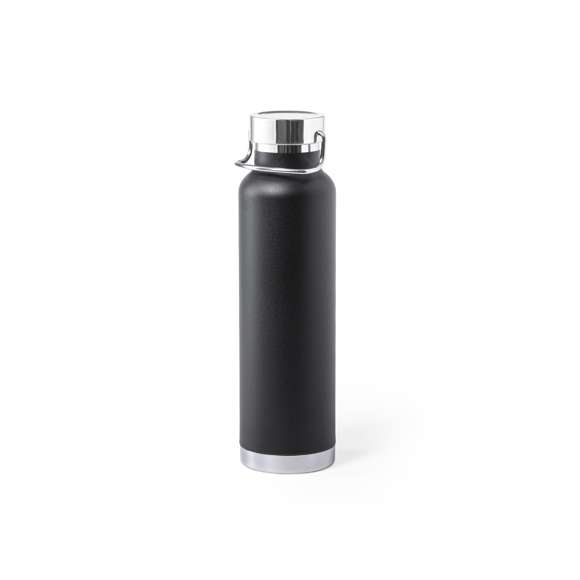 Bidón térmico de acero inox, con doble capa y aislamiento de cobre al vacío. El mismo le permite mantener el calor y el frio durante un tiempo más prolongado, llegando a las 12 y 48 horas respectivamente. De 650ml de capacidad, y disponible en variada gama de colores metalizados. Presentado en atractiva caja de diseño.
