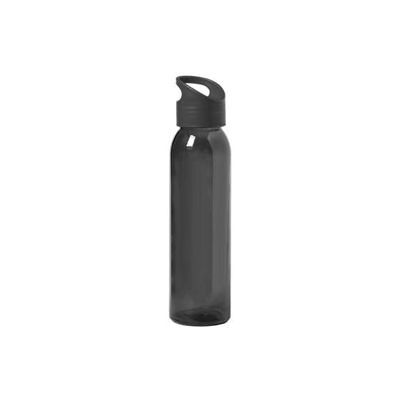Bidón de 470ml de capacidad. Fabricado con cuerpo de cristal y disponible en variada gama de colores. Tapón a rosca en PP, libre de BPA, a juego. Presentado en caja individual de atractivo diseño.