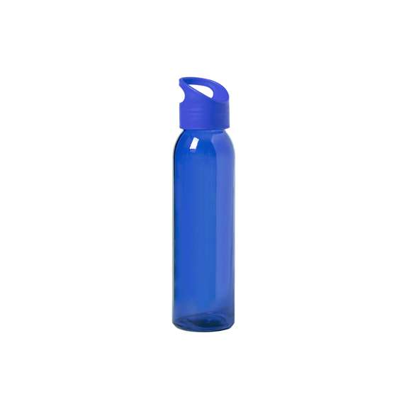 Bidón de 470ml de capacidad. Fabricado con cuerpo de cristal y disponible en variada gama de colores. Tapón a rosca en PP, libre de BPA, a juego. Presentado en caja individual de atractivo diseño.