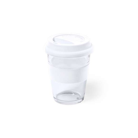 Vaso de cristal y 350ml de capacidad. Con tira antiquemaduras y tapa de silicona a juego en variada gama de colores. Presentado en caja individual de atractivo diseño.