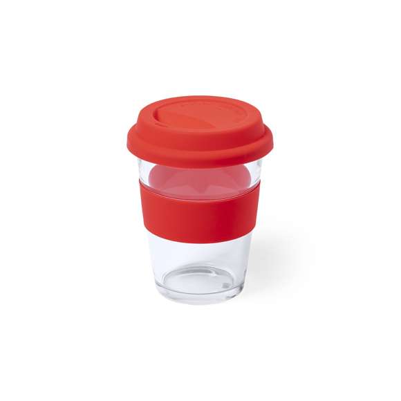 Vaso de cristal y 350ml de capacidad. Con tira antiquemaduras y tapa de silicona a juego en variada gama de colores. Presentado en caja individual de atractivo diseño.