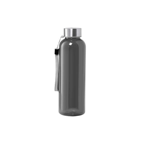Bidón fabricado en RPET de 600ml de capacidad, libre de BPA. Tapón a rosca en acero inox, con cordón de transporte. Disponible en variada gama de colores.Elaborado a partir de plástico reciclado, para así fomentar la reutilización de residuos plásticos y ayudar a la sostenibilidad del planeta.