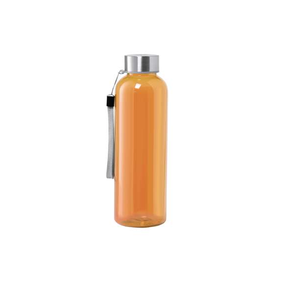 Bidón fabricado en RPET de 600ml de capacidad, libre de BPA. Tapón a rosca en acero inox, con cordón de transporte. Disponible en variada gama de colores.Elaborado a partir de plástico reciclado, para así fomentar la reutilización de residuos plásticos y ayudar a la sostenibilidad del planeta.