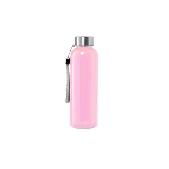 Bidón fabricado en RPET de 600ml de capacidad, libre de BPA. Tapón a rosca en acero inox, con cordón de transporte. Disponible en variada gama de colores.Elaborado a partir de plástico reciclado, para así fomentar la reutilización de residuos plásticos y ayudar a la sostenibilidad del planeta.