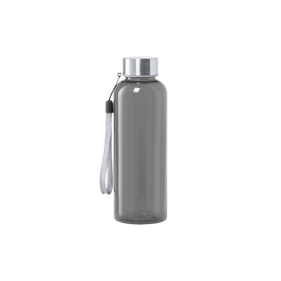 Bidón de 500ml de capacidad. Libre de BPA, con cuerpo fabricado en tritán transparente y de alta resistencia al calor. Tapón a rosca en acero inox, con cordón de transporte. Disponible en variada gama de colores.
