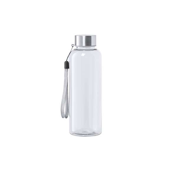 Bidón de 500ml de capacidad. Libre de BPA, con cuerpo fabricado en tritán transparente y de alta resistencia al calor. Tapón a rosca en acero inox, con cordón de transporte. Disponible en variada gama de colores.