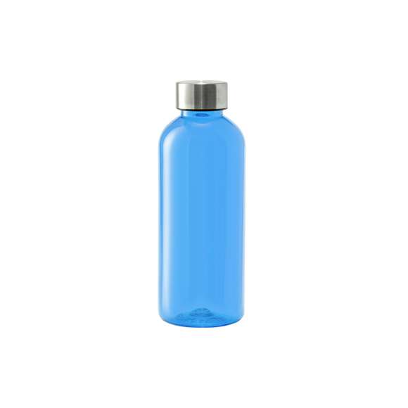 Bidón de 600ml de capacidad. Libre de BPA, con cuerpo fabricado en tritán transparente y de alta resistencia al calor. Tapón a rosca en acero inox. Disponible en variada gama de colores.