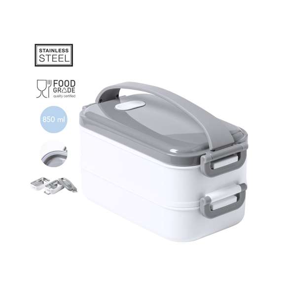  	Fiambrera térmica de 850ml de capacidad. Fabricada en acero inox y PP, libre de BPA. Incluye 2 compartimentos independientes con bandejas en acero inox y cierre hermético, de 500ml y 350ml de capacidad respectivamente. Ideal para una correcta conservación del calor, con posibilidad de prolongación añadiendo agua caliente.