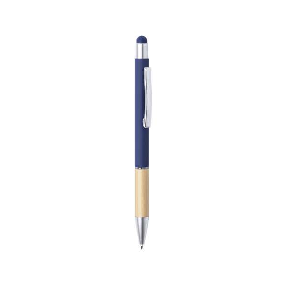 Bolígrafo puntero de línea nature y mecanismo pulsador. De elegante diseño, con cuerpo en aluminio de acabado mate y empuñadura en bambú, con accesorios en acabado mate. Clip metálico y anilla transparente, en tinta azul. Disponible en variada gama de colores.
