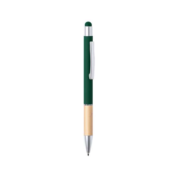 Bolígrafo puntero de línea nature y mecanismo pulsador. De elegante diseño, con cuerpo en aluminio de acabado mate y empuñadura en bambú, con accesorios en acabado mate. Clip metálico y anilla transparente, en tinta azul. Disponible en variada gama de colores.