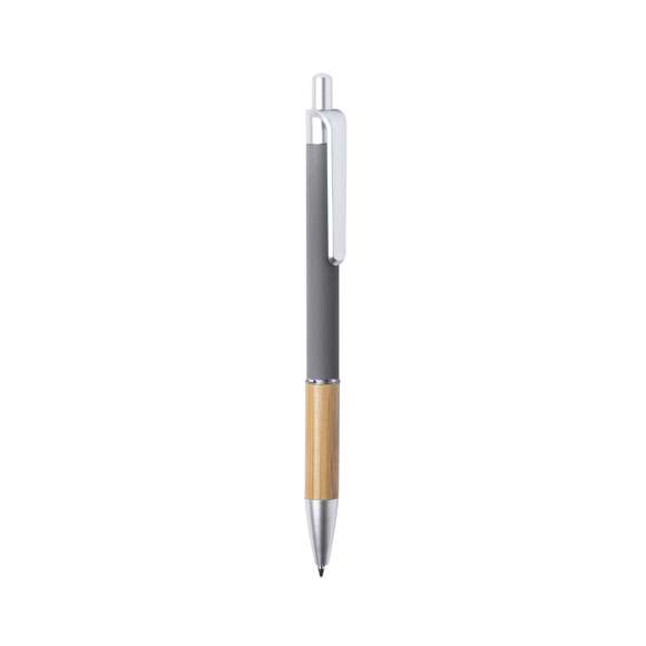  	Bolígrafo de línea nature y mecanismo pulsador. De elegante diseño, con cuerpo en aluminio de acabado mate y empuñadura en bambú, con accesorios en acabado mate. Clip de acabado metalizado y anilla transparente, en tinta azul. Disponible en variada gama de colores.
