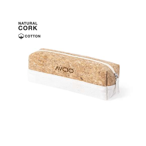 Estuche de línea nature en combinación de corcho natural y algodón crudo. Con cierre de cremallera y tirador en algodón a juego. Presentación individual en bolsa de material reciclado.