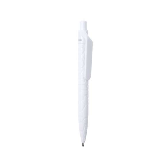 Bolígrafo de línea nature y mecanismo pulsador. Cuerpo troquelado fabricado con extractos de piedra natural, ayudando a la reducción del uso de plásticos, además de proporcionar un acabado suave y resistente. En color blanco y con distintivo natural stone en la parte superior, de cartucho jumbo y en tinta azul.