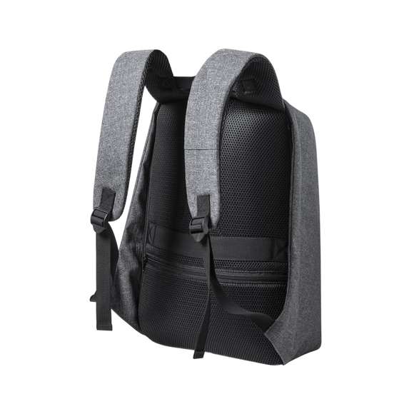 Mochila antirrobo reflectante de alta visibilidad, elaborada en resistente poliéster 600D de calidad premium y acabado en color gris. Fabricada empleando filamentos con gran capacidad para reflejar intensamente la luz, gracias a millones de pigmentos reflectantes y basándose en el principio de la retro-reflexión de la luz, una propiedad de visibilidad nocturna que consiste en la refracción de la luz hacia la fuente de origen de la misma. Resistente a salpicaduras de agua, con bolsillo antirrobo y accesorio para ajuste en trolley. Compartimentos interiores acolchados para ordenador portátil de hasta 15 pulgadas y tablets de hasta 12 pulgadas. Cintas de hombros y espalda acolchadas.
