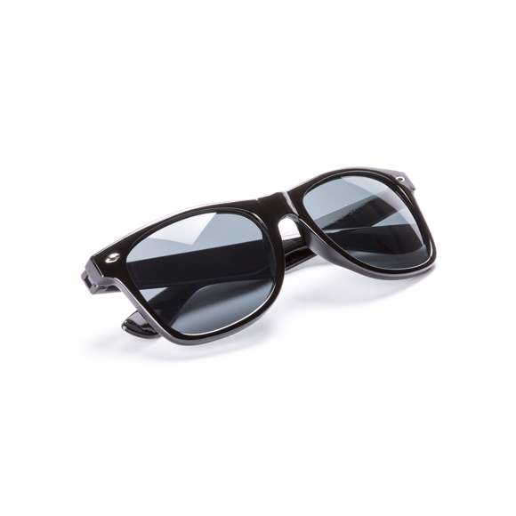 Gafas de sol con protección UV400. Motura resistente con diseño elegante y acabado brillante, en divertidos y variados colores. Las lentes son de color negro para garantizar estilo. Presentado en una bolsa individual reciclada.