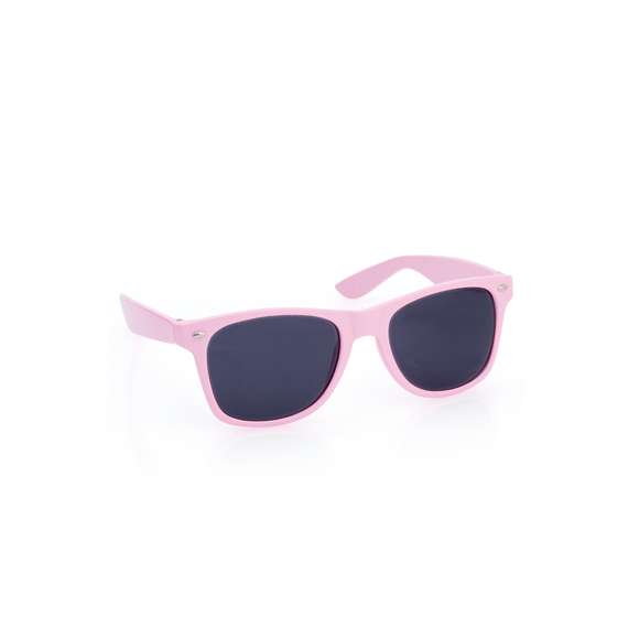 Gafas de sol con protección UV400. Motura resistente con diseño elegante y acabado brillante, en divertidos y variados colores. Las lentes son de color negro para garantizar estilo. Presentado en una bolsa individual reciclada.