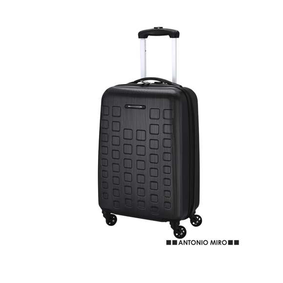 Trolley de Antonio Miró de 4 ruedas telescópicas en material ABS rígido de alta resistencia y elegante diseño de cuadros. Compartimento principal con cierre de cremallera de doble tirador y lateral con cierre de seguridad de combinación numérica. Con asa de mano de cómodo y suave tacto y logotipo de la marca en chapa exterior. Interior forrado, de doble compartimento con cintas elásticas de sujeción.