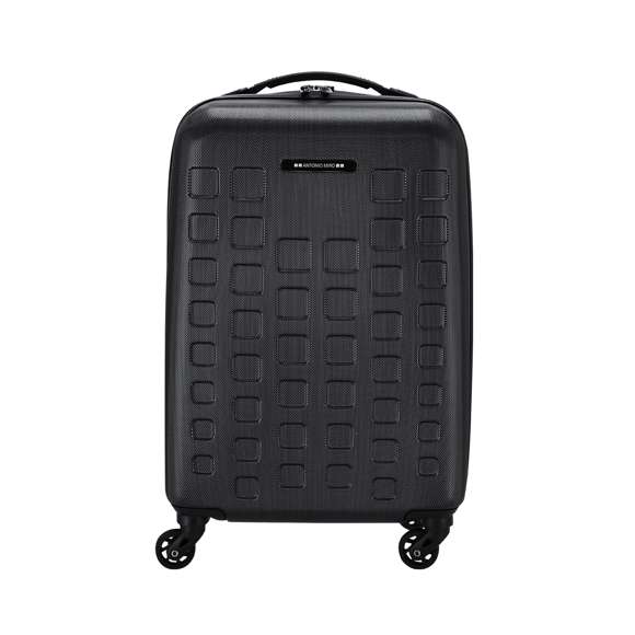 Trolley de Antonio Miró de 4 ruedas telescópicas en material ABS rígido de alta resistencia y elegante diseño de cuadros. Compartimento principal con cierre de cremallera de doble tirador y lateral con cierre de seguridad de combinación numérica. Con asa de mano de cómodo y suave tacto y logotipo de la marca en chapa exterior. Interior forrado, de doble compartimento con cintas elásticas de sujeción.