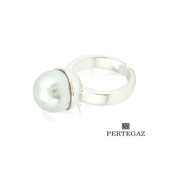 Anillo ajustable de Pertegaz en metal con incrustación de perla de cristal. Presentado en funda con logotipo de la marca.