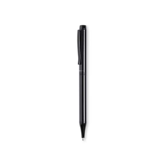 Bolígrafo de Antonio Miró fabricado en metal de acabado brillante, con logotipo de la marca en cuerpo y disponible en variada gama de colores. Con mecanismo giratorio y en tinta azul. Presentado en elegante y resistente caja individual negra con logotipo Antonio Miró y funda a juego.