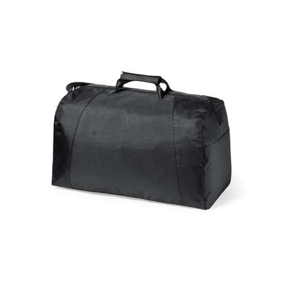 Bolso de Antonio Miró, fabricado en resistente poliéster 300D con acabados en negro. Compartimento principal y bolsillos exteriores con cierre de cremallera a juego  asas de transporte con velcro y bolsillos laterales. Con logotipo de la marca en la base y cinta bandolera ajustable.