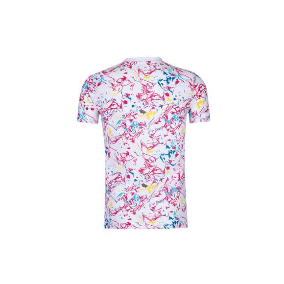 Camiseta unisex con estampado en colores vivos. Confeccionada en 100% algodón peinado Ring Spun de 150g/m2. Tacto suave y corte moderno. Cuello redondo estrecho en canalé 2x2. Doble costura en dobladillo y mangas para una mayor durabilidad y resistencia al uso intensivo. Etiqueta fácilmente removible. Disponible en tallas XS, S, M, L, XL y XXL.