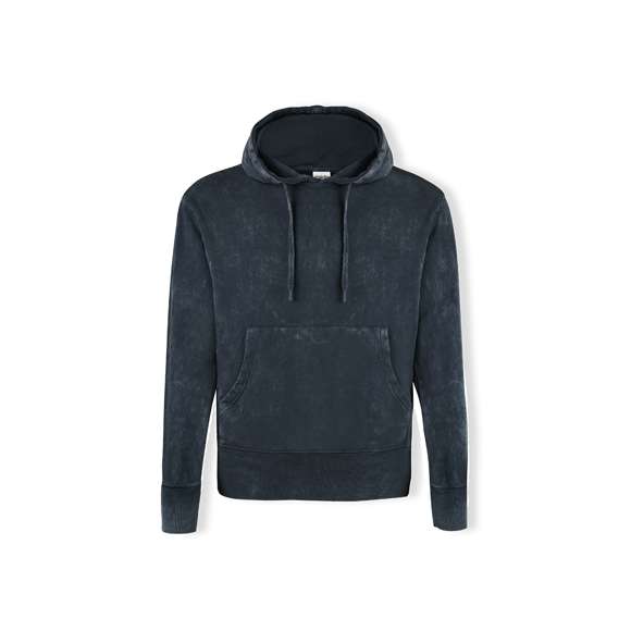 Sudadera unisex con capucha y tejido con efecto lavado jeans lo que hace que cada pieza sea única e irrepetible. Bolsillo canguro y elásticos de ancho extra para un ajuste perfecto. Detalle en contraste en elástico de puños y bajo. Confeccionado en 100% algodón peinado con un gramaje de 280g/m2. Tacto suave y corte moderno. Cordones ajustables planos y ojetes de confección, evitando así el uso de metal. Dobles costuras para una mayor durabilidad y resistencia al uso intensivo. Etiqueta fácilmente removible. Disponible en tallas XS, S, M, L, XL y XXL.