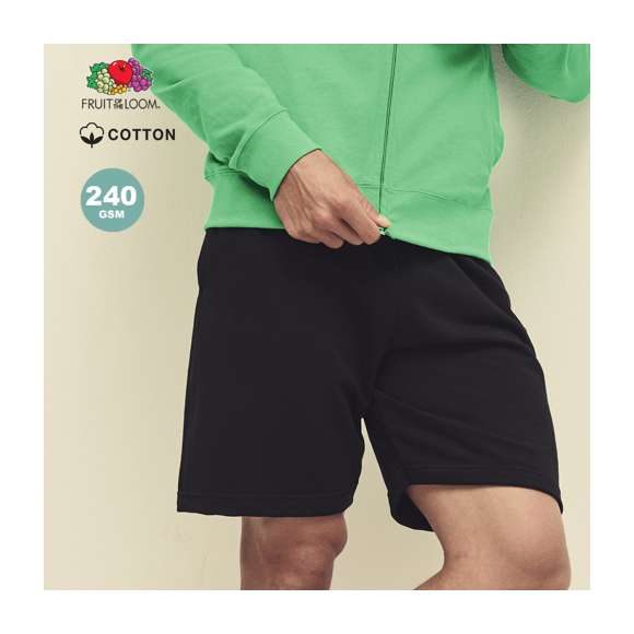 Pantalón corto Lightweight Shorts de Fruit Of The Loom. Fabricado en felpa ligera sin cepillar, en combinación de materiales 80% algodón + 20% poliéster de 240g/m2. Cintura elástica con cordón de ajuste a juego y bolsillos laterales. Disponibles en varios colores y en tallas S, M, L, XL, XXL.