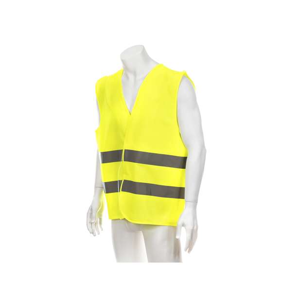 Chaleco reflectante de alta visibilidad, homologado según normativas de seguridad CE. Con doble tira reflectante alrededor del cuerpo y cierres de velcro. Talla única para adulto.