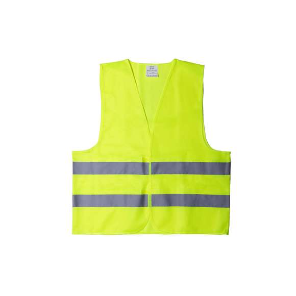 Chaleco reflectante de alta visibilidad, homologado según normativas de seguridad CE. Con doble tira reflectante alrededor del cuerpo y cierres de velcro. Talla única para adulto.