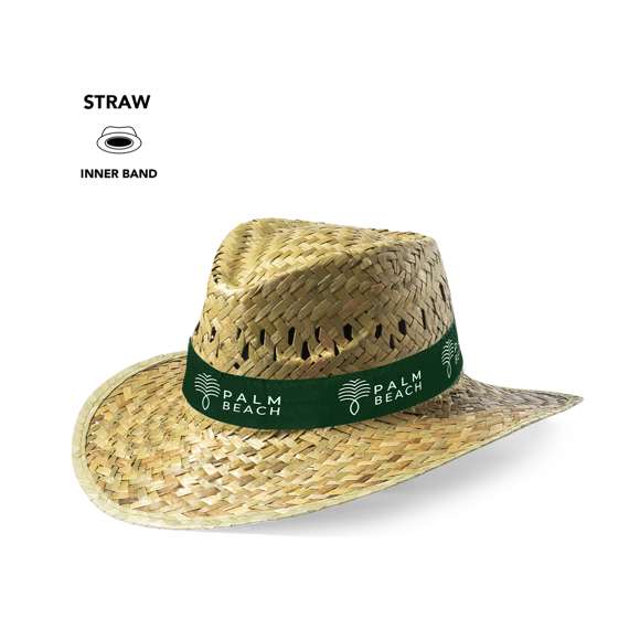 Sombrero de paja. Fabricado con paja trenzada en color verde natural, su forma de confeccionarlo hace que sea transpirable. Cuenta con una cinta interior para que sea más confortable.