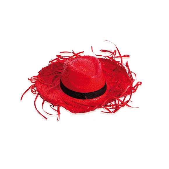Sombrero de paja en color blanco con confortable cinta interior y terminación en flecos filagarchados.