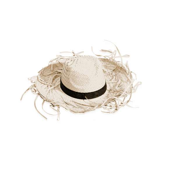 Sombrero de paja en color blanco con confortable cinta interior y terminación en flecos filagarchados.