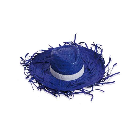 Sombrero de paja en color blanco con confortable cinta interior y terminación en flecos filagarchados.