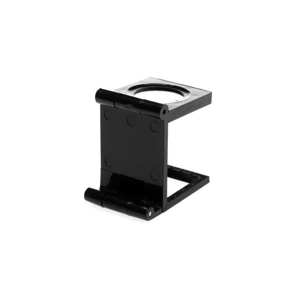 Lupa plegable cuentahilos de 7 aumentos. Con regla de medición integrada en cuerpo y presentada en caja individual.
