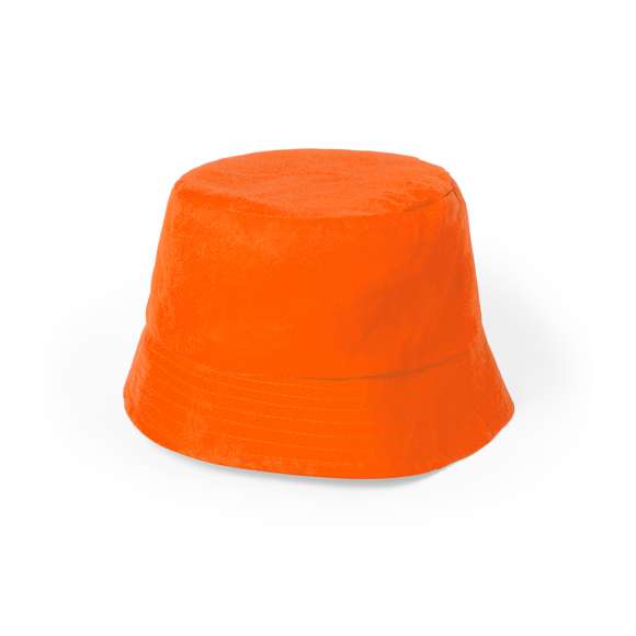 Gorro tipo bob en material 100% algodón. La visera alrededor del gorro favorece una sombra uniforme, siendo además transpirable gracias a su tejido. Gran comodidad, con cinta interior para un ajuste perfecto. Disponible en variada gama de vivos colores.