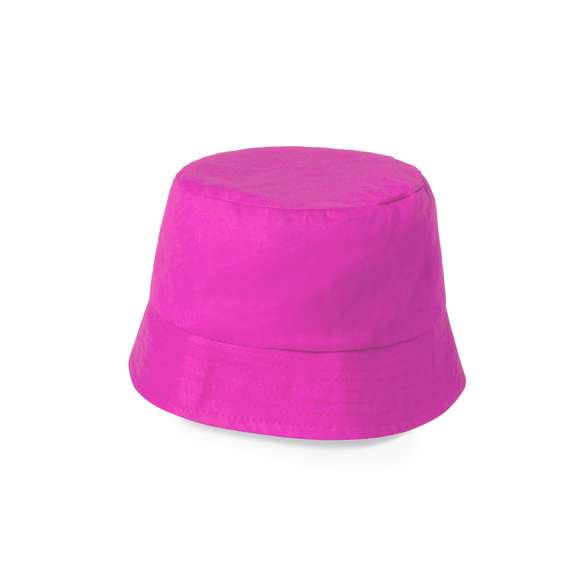 Gorro tipo bob en material 100% algodón. La visera alrededor del gorro favorece una sombra uniforme, siendo además transpirable gracias a su tejido. Gran comodidad, con cinta interior para un ajuste perfecto. Disponible en variada gama de vivos colores.