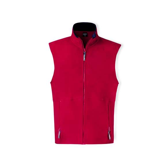 Chaleco en cálido y suave polar fleece de 280g/m2 con tratamiento anti-pilling. Con cuello de interior en color, cierre de cremallera con cinta en tirador, bolsillos laterales de cremallera y cintura elástica. Disponible en tallas M, L, XL, XXL.