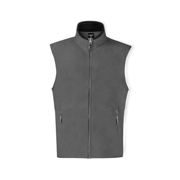 Chaleco en cálido y suave polar fleece de 280g/m2 con tratamiento anti-pilling. Con cuello de interior en color, cierre de cremallera con cinta en tirador, bolsillos laterales de cremallera y cintura elástica. Disponible en tallas M, L, XL, XXL.
